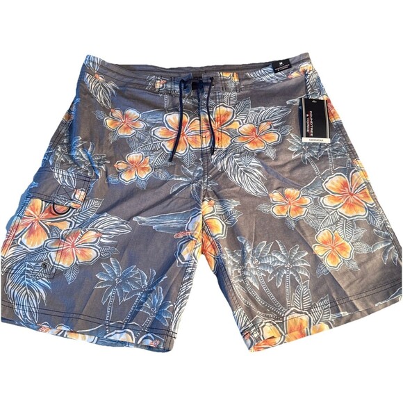 Roundtree & Yorke Men’s Board Shorts, Gray Floral Stretch, Size 38, NWT - Picture 1 of 5